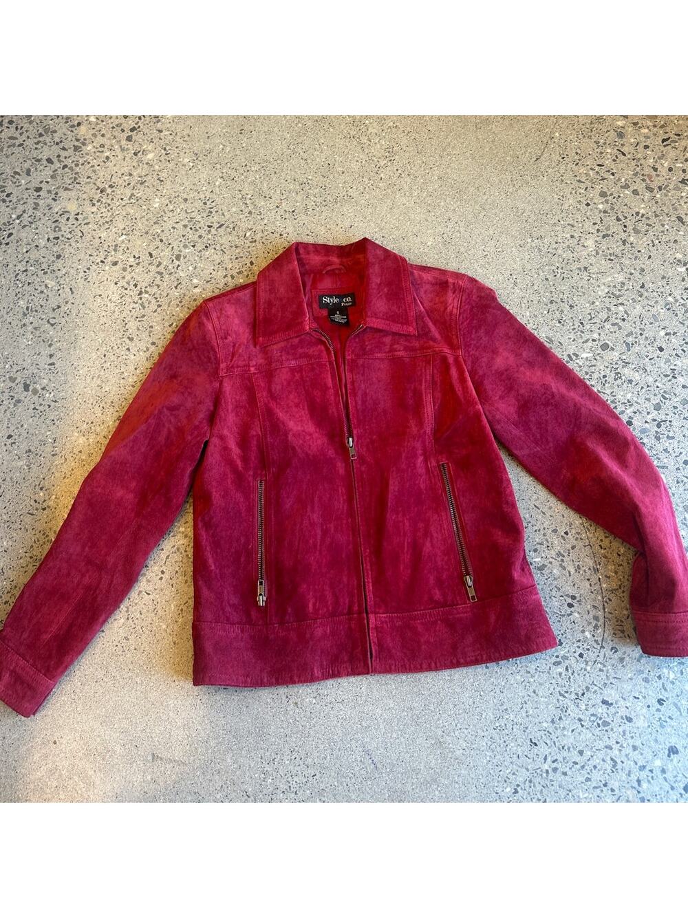 Style and Co Women's Small Red Leather Jacket Zip Up